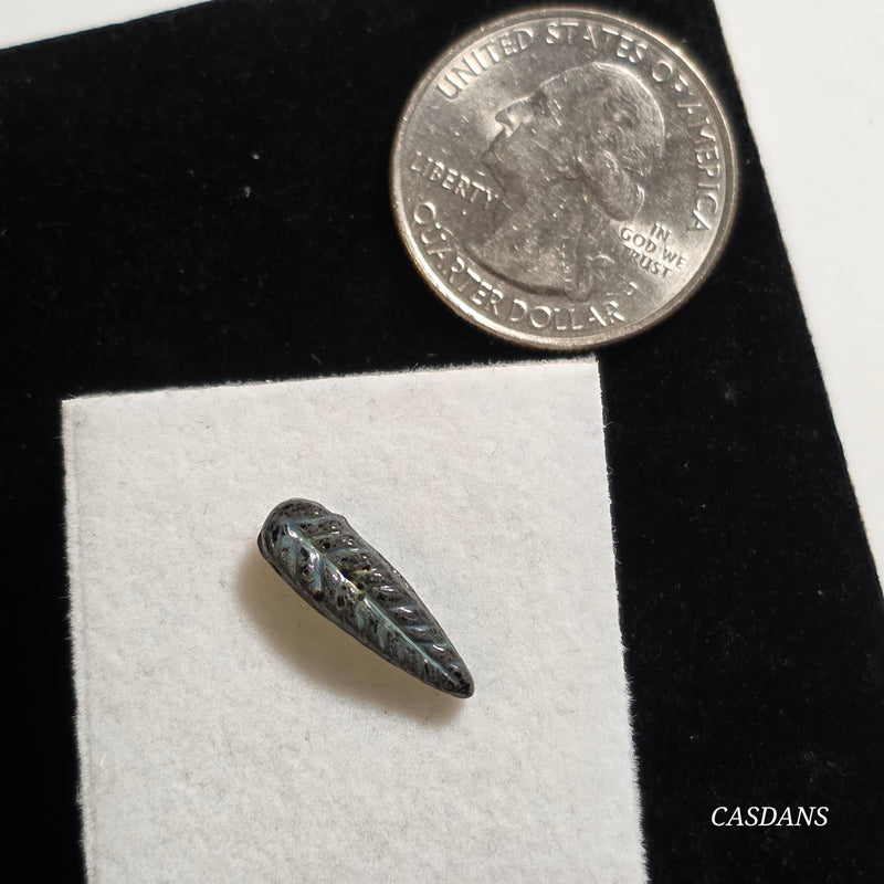Czech Glass Feather Bead - Antiqued Black  (Side Drilled)