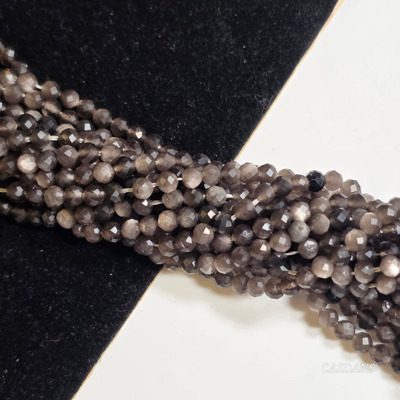 Silver Sheen Obsidian 3mm Faceted Round Beads