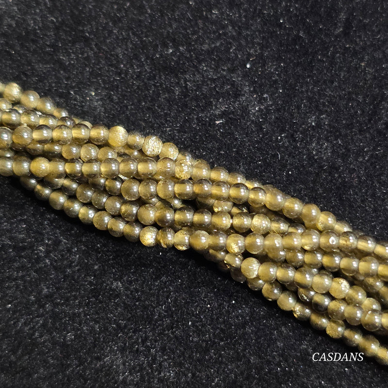 Gold Sheen Obsidian 2mm Smooth Round Beads