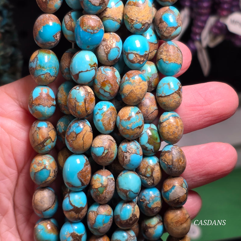 Kingman Turquoise Composite, Hand-cut,  Potato Beads, 16 Inch Strand