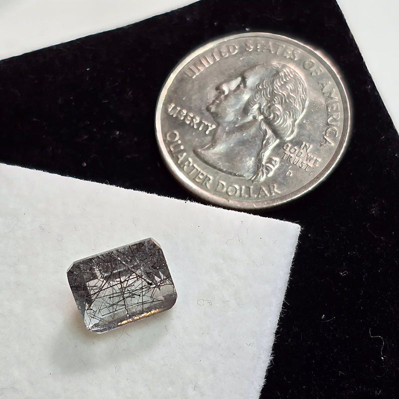 Black Rutile Quartz 8x10mm Emerald Cut Facet