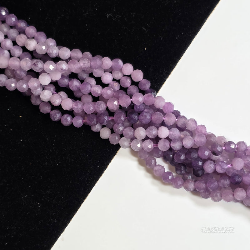 Lepidolite 3mm Faceted Round Beads