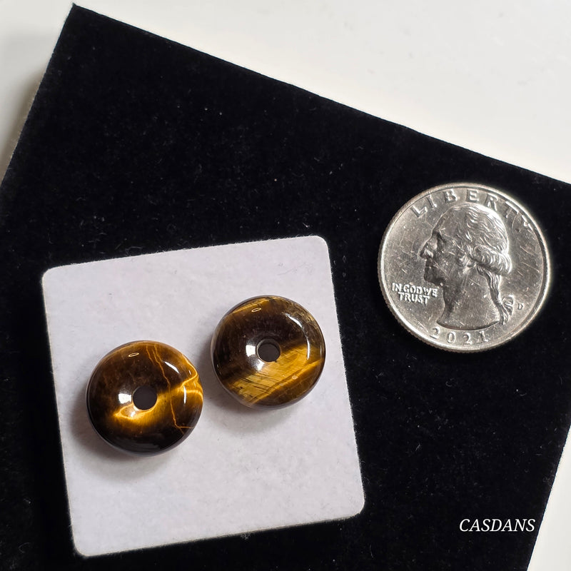2 Pieces, 15mm Tiger's Eye Donut