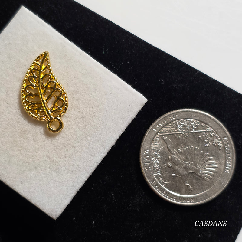 Gold Tone Filigree Leaf Charm - 10x19mm