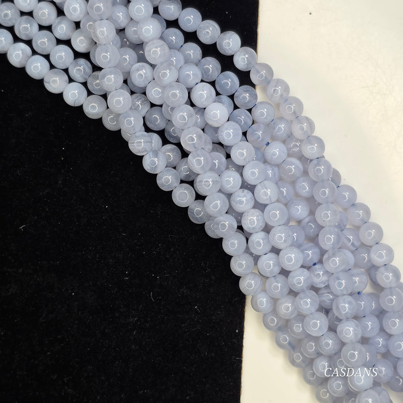 Blue Lace Agate 4-5mm Smooth Round Beads
