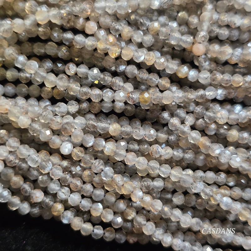 Sunstone Moonstone 2mm Faceted Round Beads