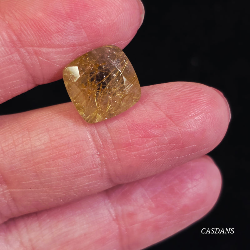Gold Rutile Quartz 12mm Cushion Cut Facet