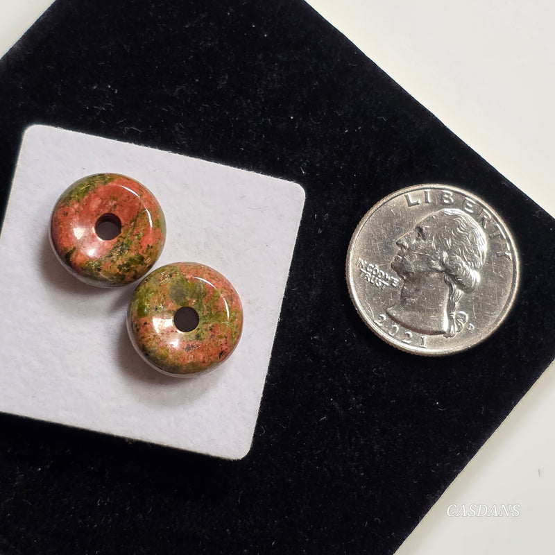 2 Pieces, 15mm Unakite Donut