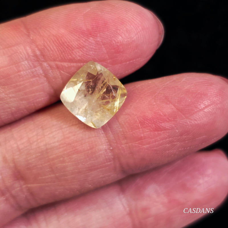 Gold Rutile Quartz 10mm Cushion Cut Facet