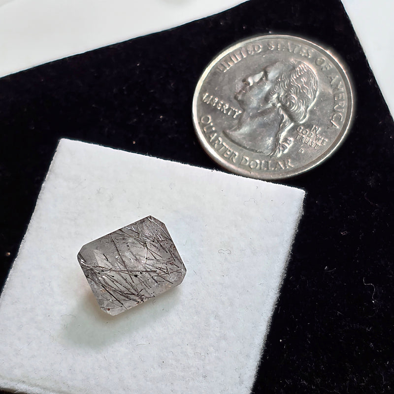 Black Rutile Quartz 10x12mm Emerald Cut Facet