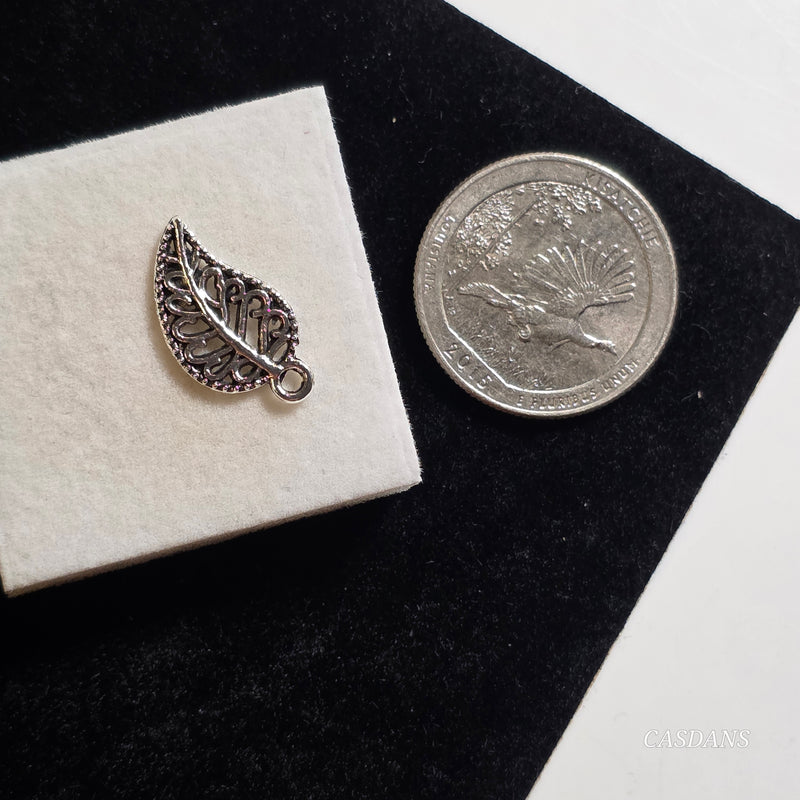 Antique Silver Tone Filigree Leaf Charm - 10x19mm