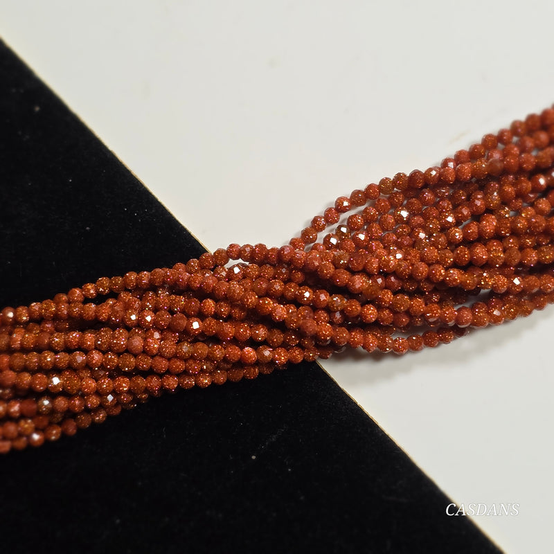 Goldstone 2mm Faceted Round Beads