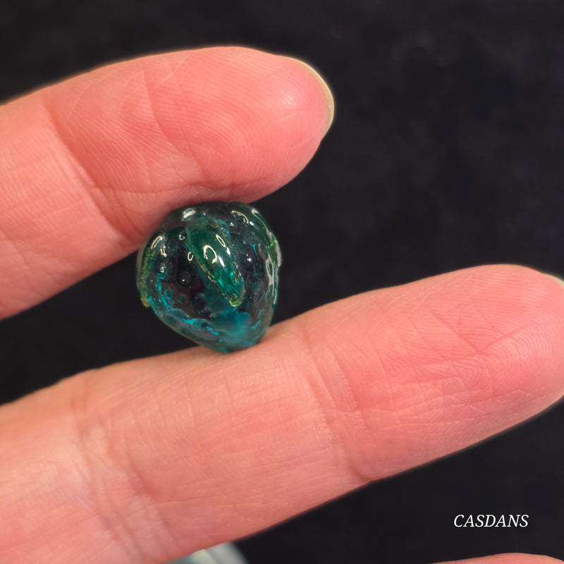 Lampwork Glass Strawberry Bead 13x15mm - Green