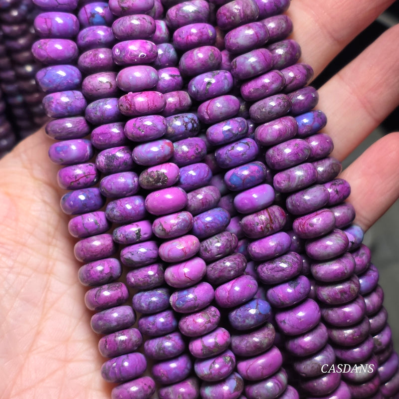 Kingman Turquoise Purple Mohave, Hand-cut 10-11mm Rondell Beads, 8 Inch Strand