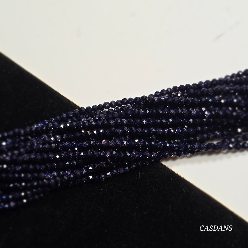 Blue Goldstone 2mm Faceted Round Beads